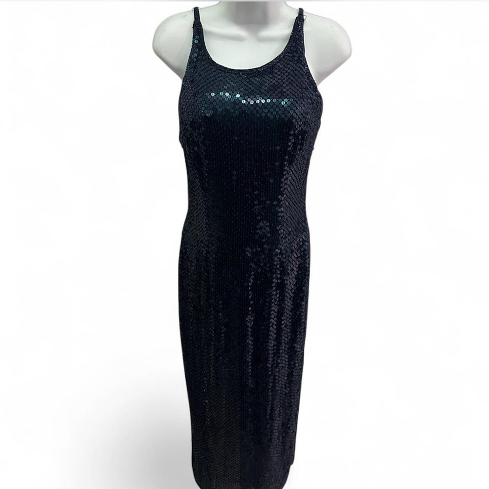 Vintage Silk Navy Blue Sequin‎ Long Dress